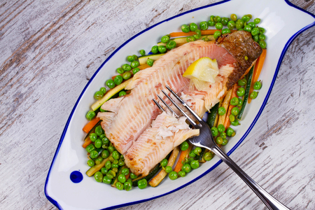 Broiled Trout and Vegetablesの写真素材