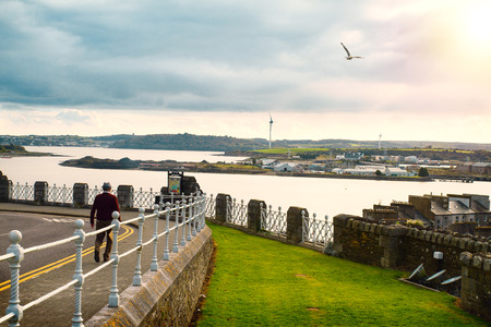 Scenic view at harbour in tourist seaport town Cobh on the south coast of County Cork, Ireland. Lightly tonedの写真素材