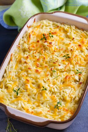 Shepherd's Pie or Cottage Pie. Casserole in baking dish. vertical imageの写真素材