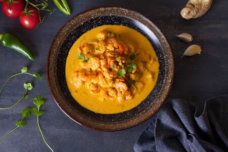 Bowl of shrimp prawn curryの写真素材