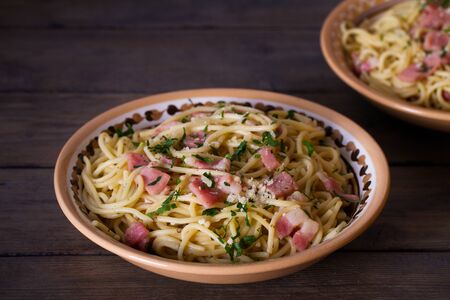 Garlic Bacon pasta. Italian foodの写真素材