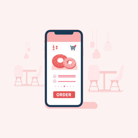 Order food online banner, mobile app templates, concept vector illustration flat designのイラスト素材