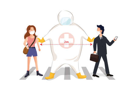 People wore medical masks to prevent corona virus Illustration concept. Can use for web banner,...