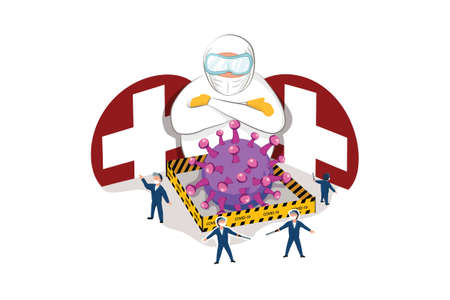 People wore medical masks to prevent corona virus Illustration concept. Can use for web banner, infographics, hero images. Flat illustration isolated on white background.のイラスト素材