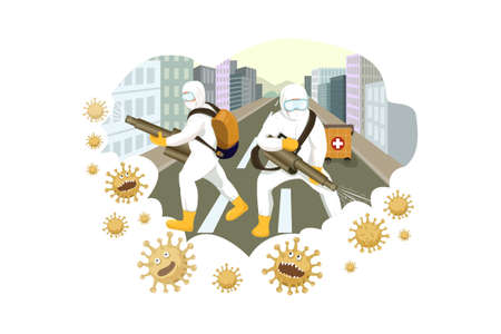 People wore medical masks to prevent corona virus Illustration concept. Can use for web banner, infographics, hero images. Flat illustration isolated on white background.のイラスト素材