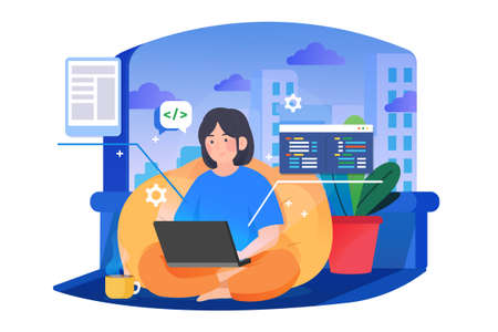 Software Development Vector Illustration concept. Can use for web banner, infographics, hero images. Flat illustration isolated on white background.のイラスト素材