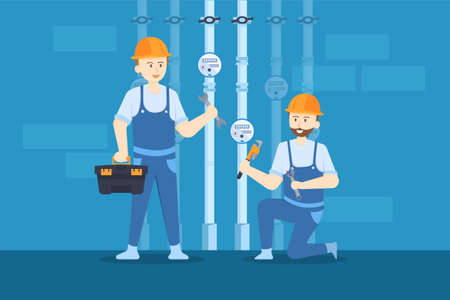 Plumbing Service Vector Illustration concept. Can use for web banner, infographics, hero images. Flat illustration isolated on white background.のイラスト素材