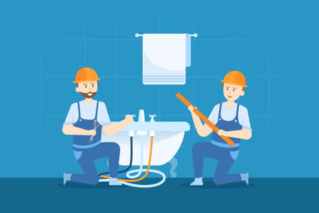 Plumbing Service Vector Illustration concept. Can use for web banner, infographics, hero images. Flat illustration isolated on white background.のイラスト素材