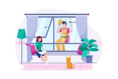 Cleaning service Vector Illustration concept. Can use for web banner, infographics, hero images. Flat illustration isolated on white background.のイラスト素材