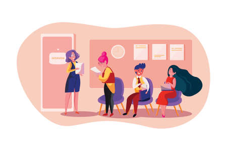 Job Interview Vector Illustration concept. Can use for web banner, infographics, hero images. Flat illustration isolated on white background.のイラスト素材