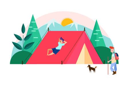Summer Vacation Vector Illustration concept. Can use for web banner, infographics, hero images. Flat illustration isolated on white background.のイラスト素材