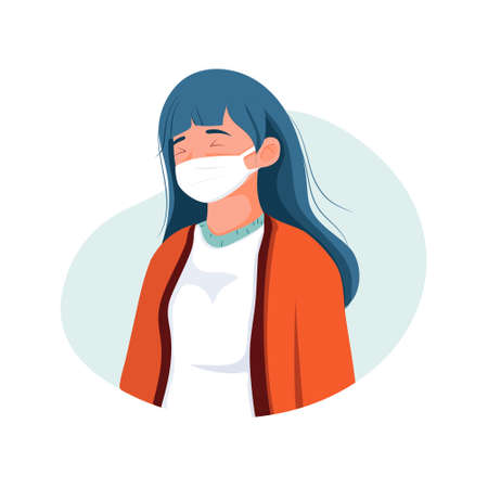 People wore medical masks to prevent corona virus Illustration concept. Can use for web banner, infographics, hero images. Flat illustration isolated on white background.のイラスト素材