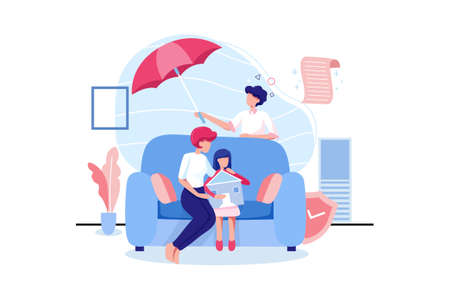 Insurance Services Vector Illustration concept. Can use for web banner, infographics, hero images. Flat illustration isolated on white background.のイラスト素材