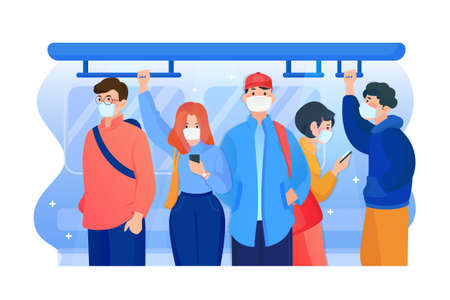 People wore medical masks to prevent corona virus Illustration concept. Can use for web banner, infographics, hero images. Flat illustration isolated on white background.のイラスト素材