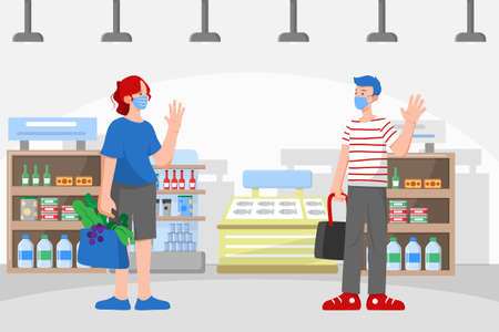 Social Distancing Vector Illustration concept. Can use for web banner, infographics, hero images. Flat illustration isolated on white background.のイラスト素材