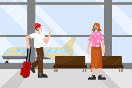 Social Distancing Vector Illustration concept. Can use for web banner, infographics, hero images. Flat illustration isolated on white background.のイラスト素材