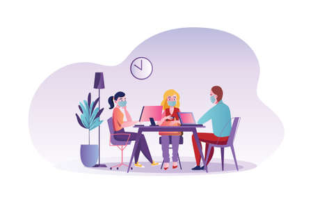 People wearing medical mask Vector Illustration concept. Can use for web banner, infographics, hero images. Flat illustration isolated on white background.のイラスト素材