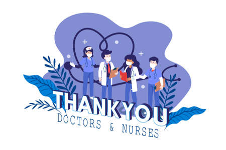 Thank you doctors and nurses Vector Illustration concept. Can use for web banner, infographics, hero images. Flat illustration isolated on white background.のイラスト素材