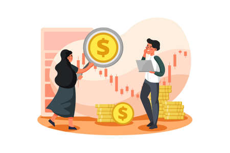 Stock Analysis Vector Illustration concept. Can use for web banner, infographics, hero images. Flat illustration isolated on white background.のイラスト素材