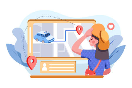 Online Taxi Booking Vector Illustration concept. Can use for web banner, infographics, hero images. Flat illustration isolated on white background.のイラスト素材