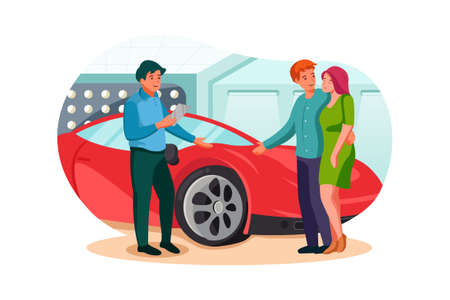 Car Dealership Vector Illustration concept. Can use for web banner, infographics, hero images. Flat illustration isolated on white background.のイラスト素材