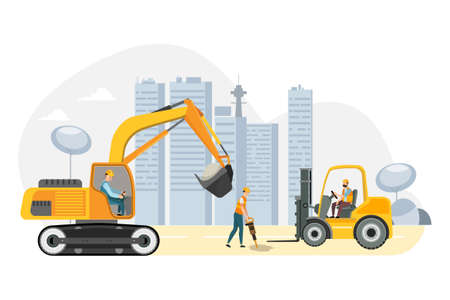 Construction Vector Illustration concept. Can use for web banner, infographics, hero images. Flat illustration isolated on white background.のイラスト素材