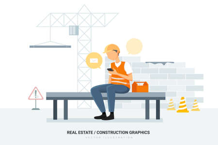 Construction Vector Illustration concept. Can use for web banner, infographics, hero images. Flat illustration isolated on white background.のイラスト素材