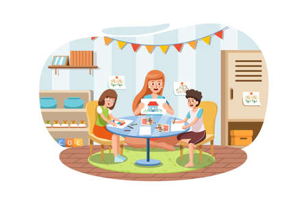 Kindergarten Vector Illustration concept. Can use for web banner, infographics, hero images. Flat illustration isolated on white background.のイラスト素材