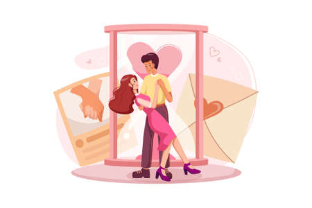 Happy romantic couple dancing on valentine day illustrationのイラスト素材