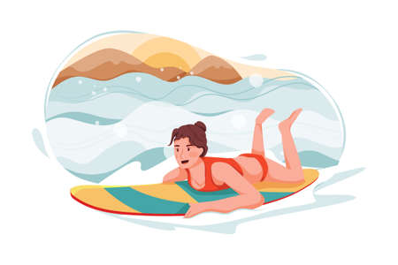 Lady enjoying surfing in seaのイラスト素材