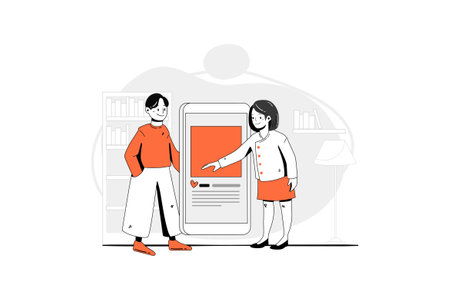 Online education and e-learning concept with teacher and student. Vector illustrationのイラスト素材