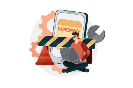 Mobile Maintenance abstract concept vector illustration. Cartoon flat man character sitting with...