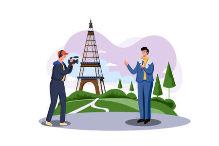 Reporter reporting news liveのイラスト素材