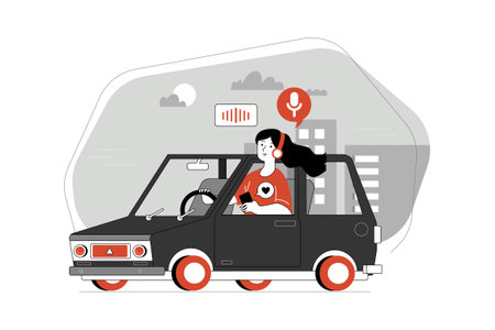 Man driving a car. The guy is driving a car. Vector illustrationのイラスト素材