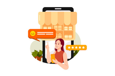 Online shopping concept. Woman buys food at online store. Vector illustration in a flat styleのイラスト素材