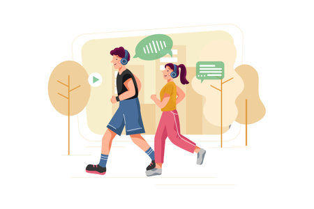Man and woman running in the park. Active lifestyle. Flat vector illustrationのイラスト素材