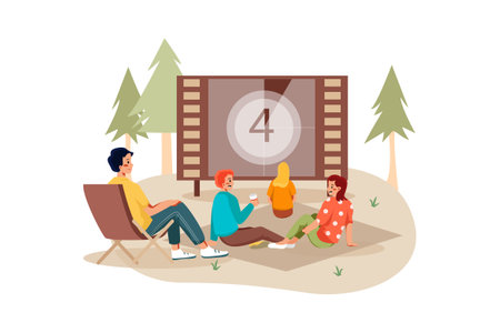 Family camping flat color vector faceless characters. Man and woman sittingchair. Camping on nature cartoon illustration for web graphic design and animationのイラスト素材