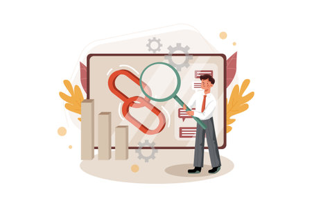 Businessman analyzing financial data on the board. Vector illustration in a flat styleのイラスト素材