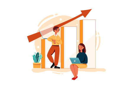 Businessman and businesswoman discuss the project. Vector illustration in flat styleのイラスト素材