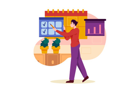 Time management flat color vector faceless character. Businessman at work. Time management isolated cartoon illustration for web graphic design and animationのイラスト素材