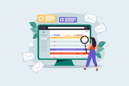 Search engine optimization concept with tiny character. Modern flat vector illustration.のイラスト素材