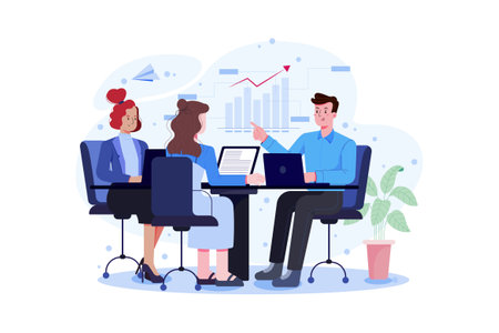 Business people working together in office. Teamwork concept. Vector illustration in a flat styleのイラスト素材