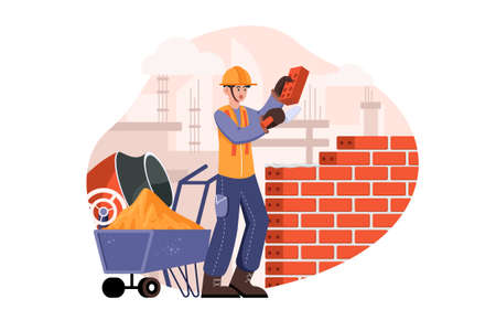 Miner character holding wrench and plastic pipe Illustration concept on white backgroundのイラスト素材