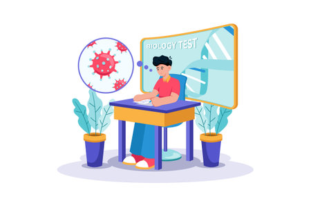 A student studies for a biology exam.のイラスト素材