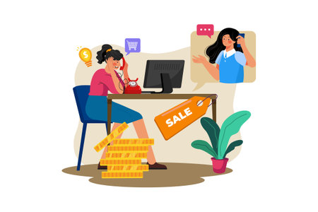 A salesperson makes a cold call to a potential customer.のイラスト素材