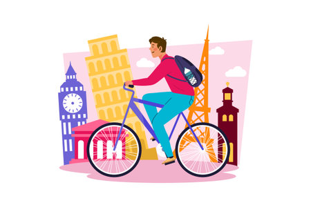 A man renting a bike to explore the cityのイラスト素材