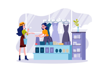 A woman buying souvenirs to give to family and friendsのイラスト素材