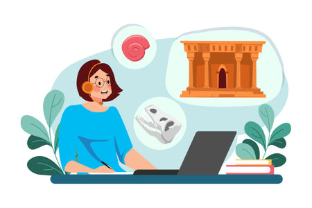 A student takes notes during a history class.のイラスト素材