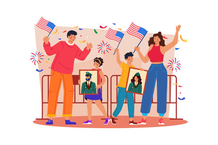 Communities hold parades and events to remember and pay tribute to fallen soldiers.のイラスト素材