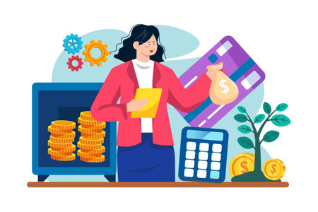 Personal finance covers budgeting, saving, and investing.のイラスト素材
